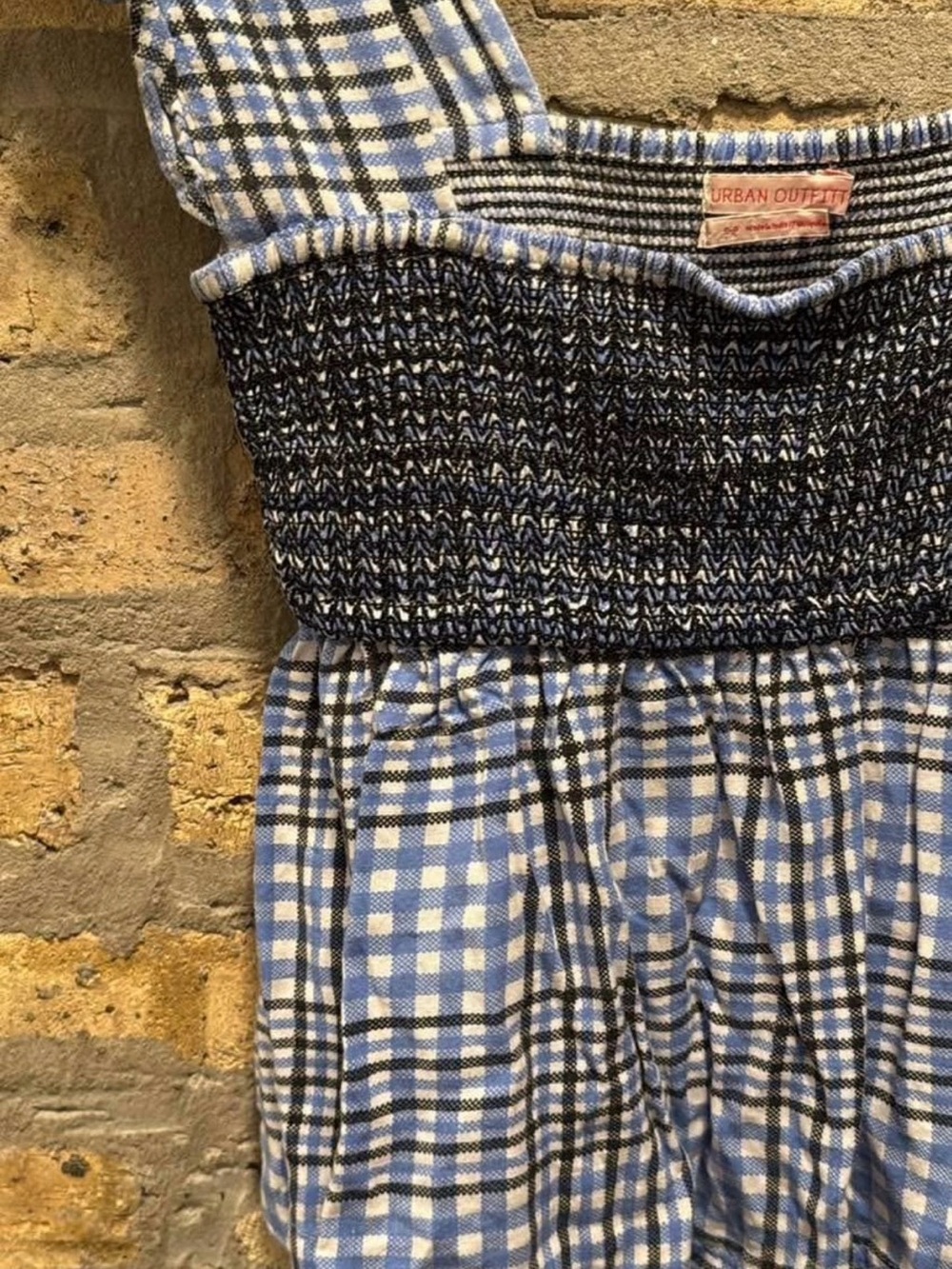 Urban Outfitters Blue and Black Plaid Smocked Tank Top